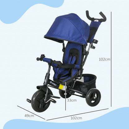 6 in 1 Kids Trike, Stroller with Parent Handle, Blue