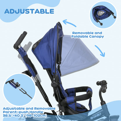 6 in 1 Kids Trike, Stroller with Parent Handle, Blue