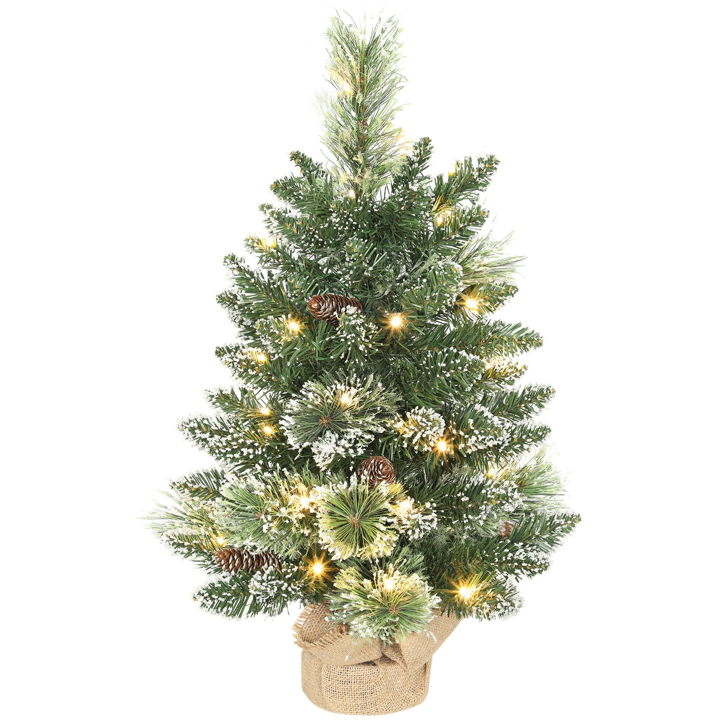 60 cm Prelit Mini Tabletop Christmas Tree, Snow Flocked Xmas Tree