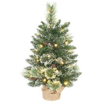 60 cm Prelit Mini Tabletop Christmas Tree, Snow Flocked Xmas Tree