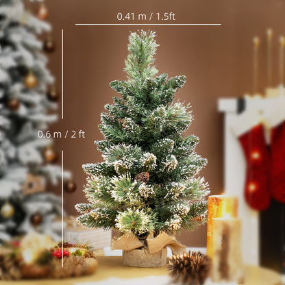 60 cm Prelit Mini Tabletop Christmas Tree, Snow Flocked Xmas Tree