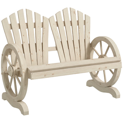 2 Seater Garden Bench w/ Wheel-Shaped Armrests Natural Wood