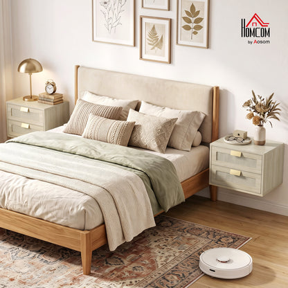 Modern Floating Nightstands Set of 2,  2 Drawers Bedside Tables, Oak