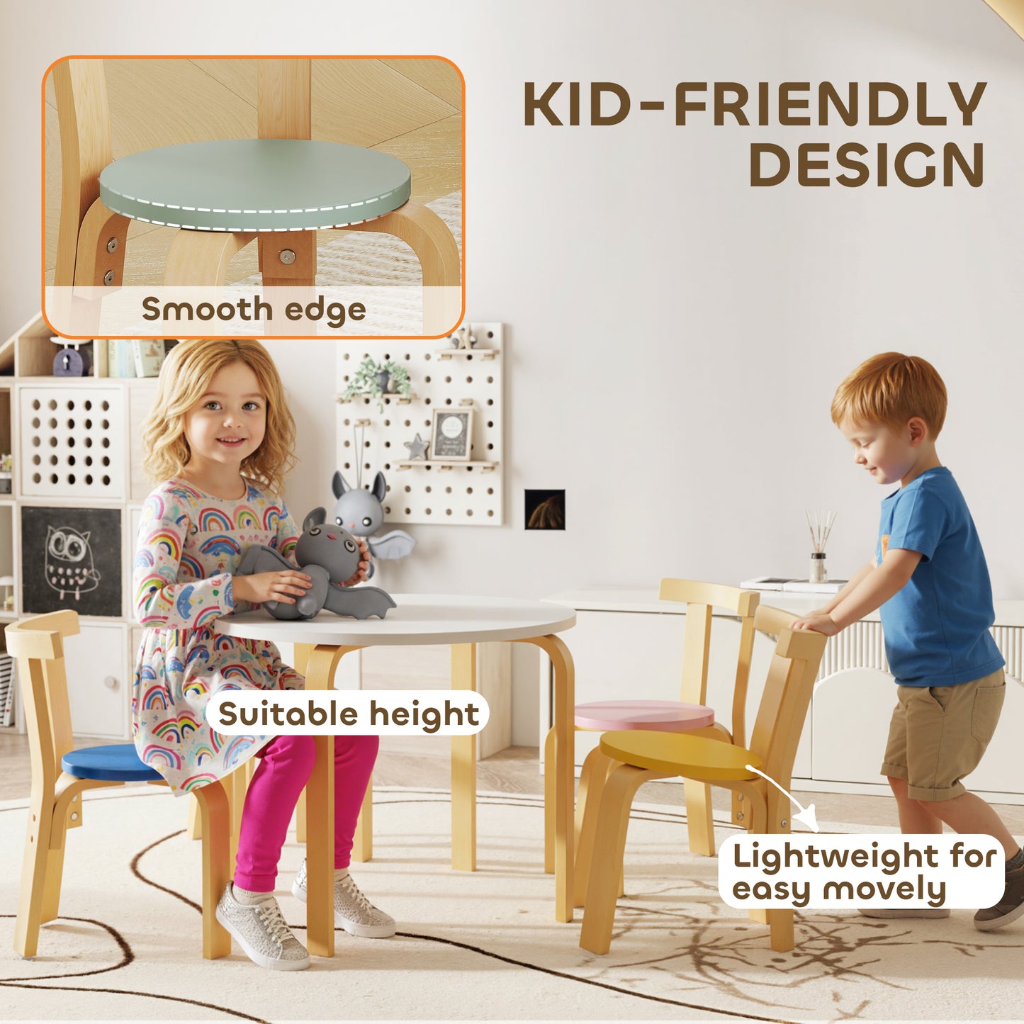5 Piece Kids Table and Chairs Set Wood for 3-8 Years for Art Crafts
