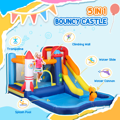 5 in 1 Bouncy Castle for Children with 550W Blower, Water Slide