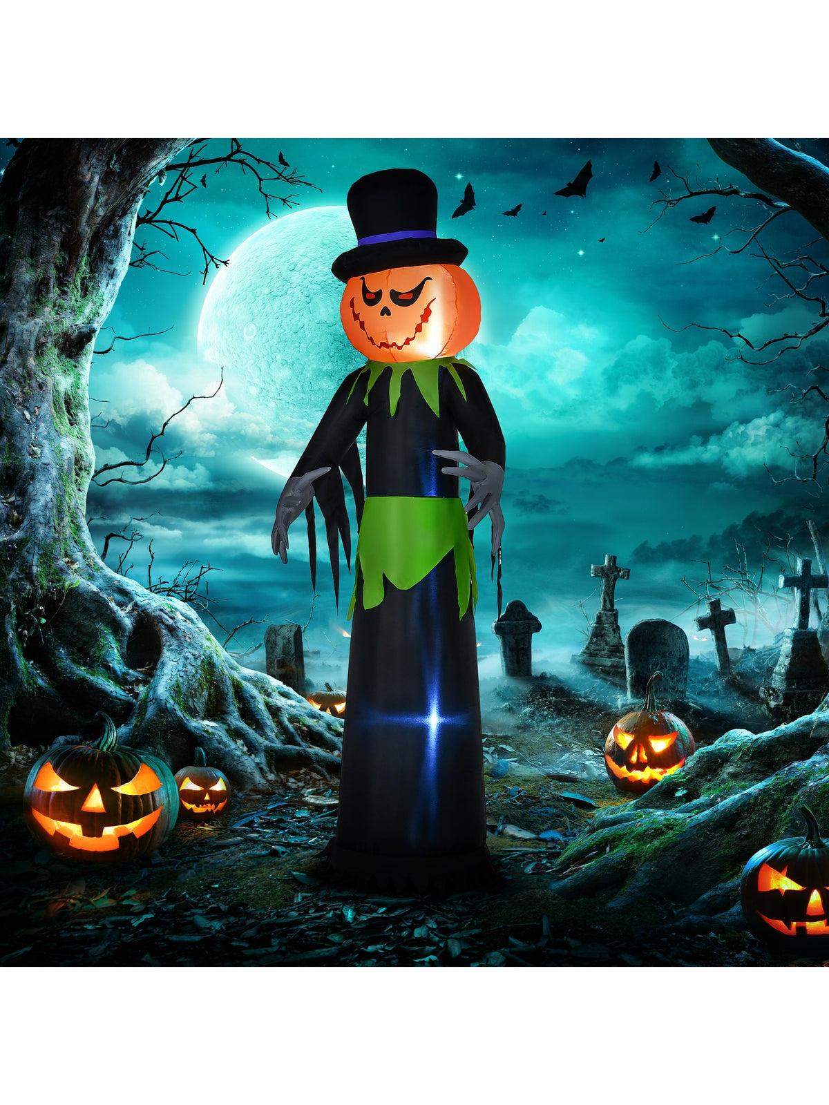 8FT Tall Halloween Inflatable Pumpkin Ghost in A Hat Decoration