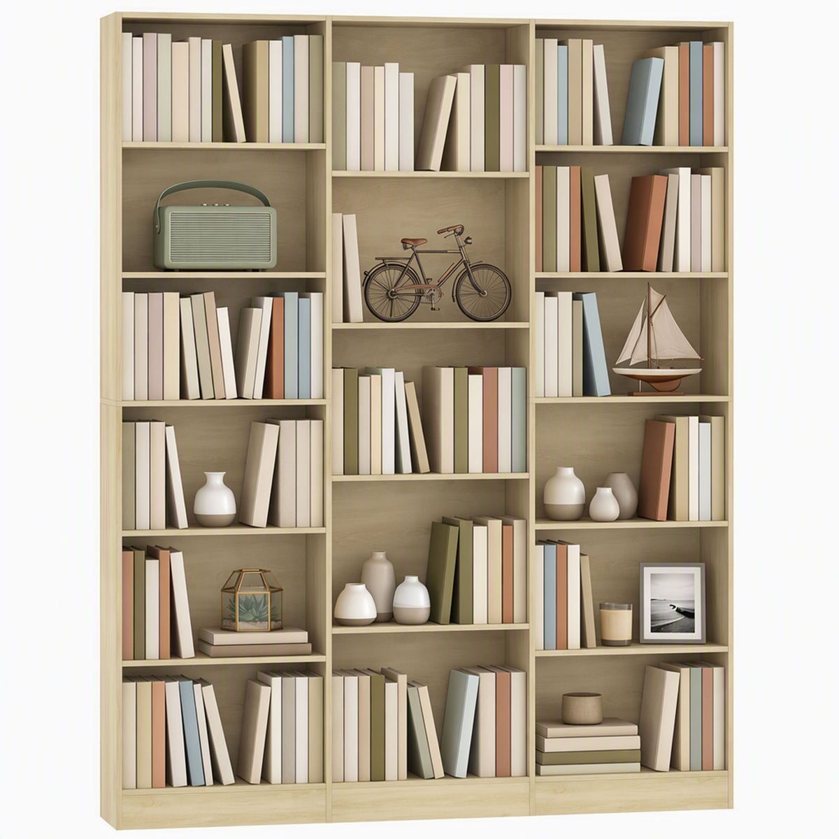 Bookcase Freestanding Open Storage Shelf with 17 Compartments