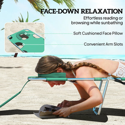 2 Sun Loungers with Reading Hole, Folding Garden Lounger, Green