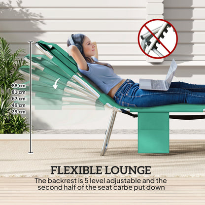 2 Sun Loungers with Reading Hole, Folding Garden Lounger, Green