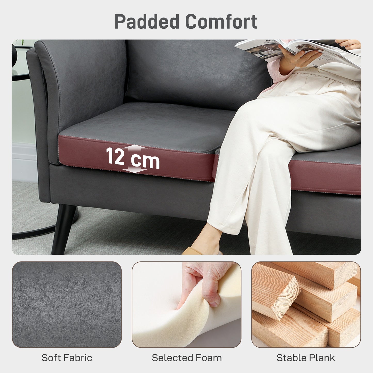 Small Sofa, Loveseat Sofa for Bedroom, Home Office, Grey