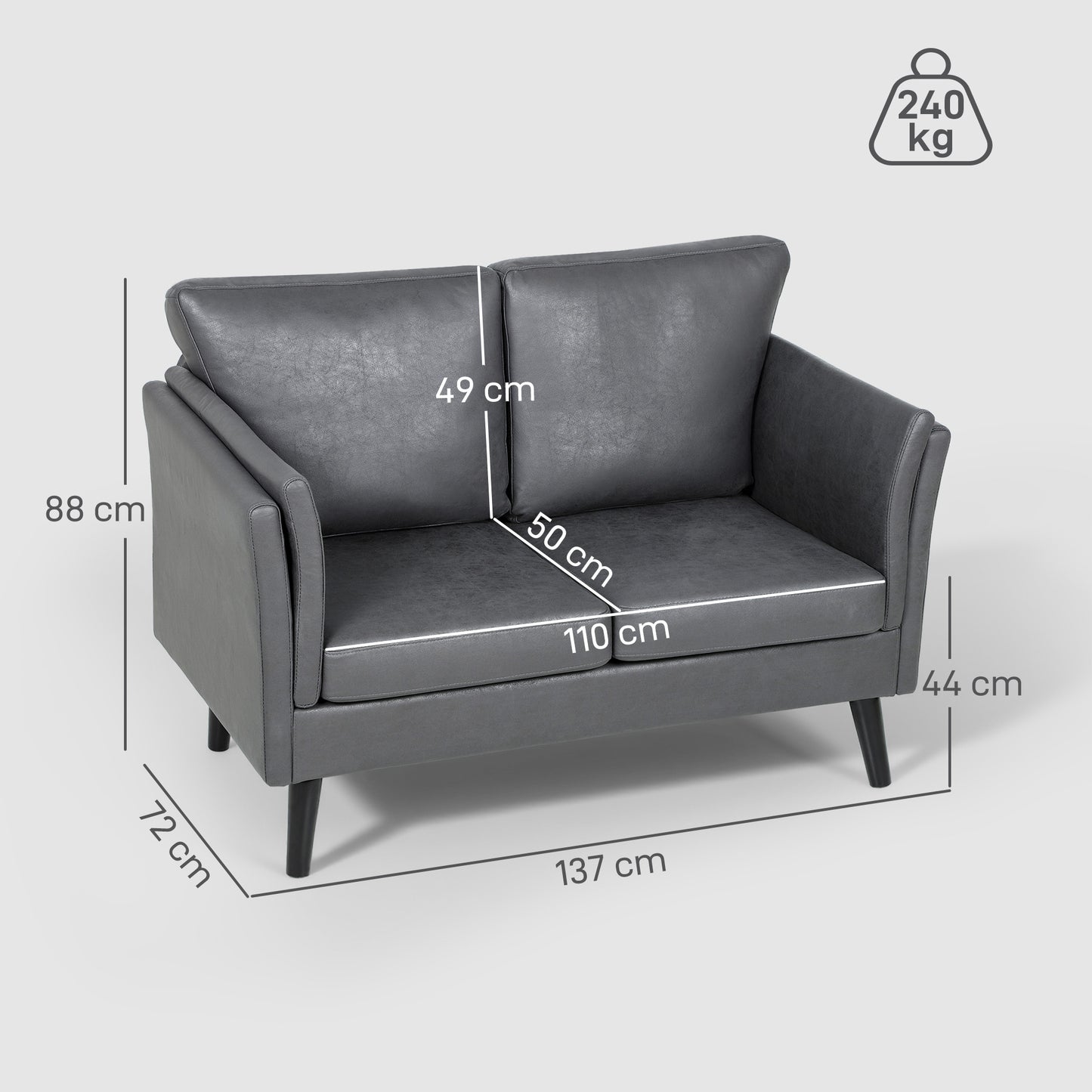 Small Sofa, Loveseat Sofa for Bedroom, Home Office, Grey