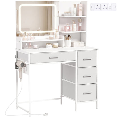 Vanity Dressing Table with 3-Colour LED Mirror and Power Outlet