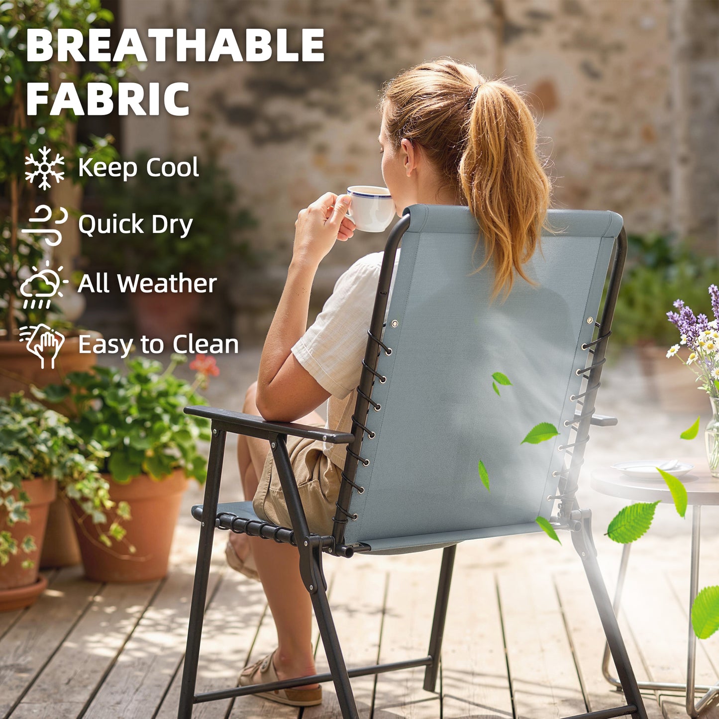 Folding Garden Chairs, Outdoor Chairs Set of 2, Light Grey