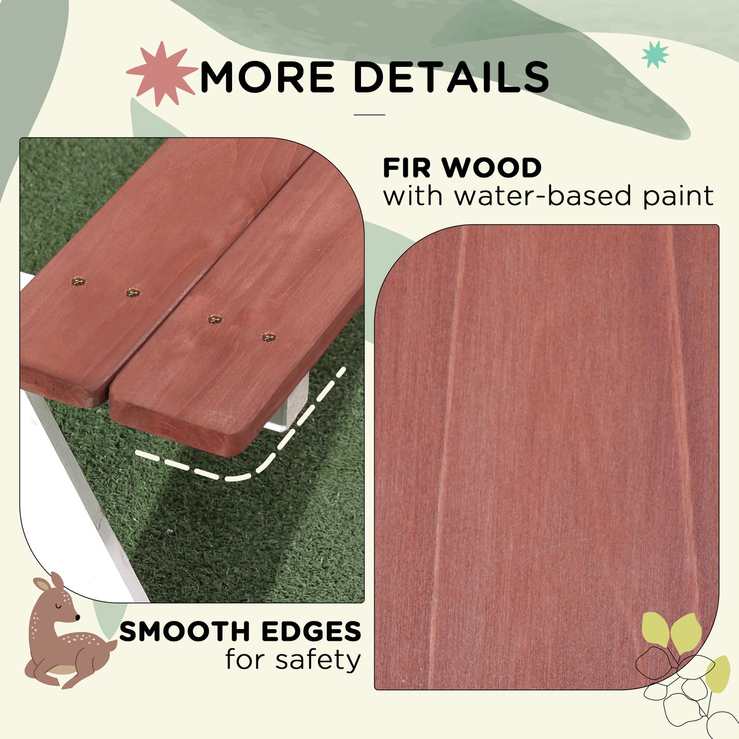 Kids Picnic Table, Wooden Table and Bench Set for 3-8 Years, Brown