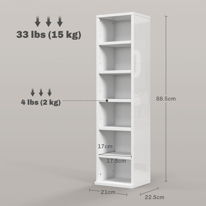 Set of 2 CD Storage Units with Adjustable Shelves, High Gloss White