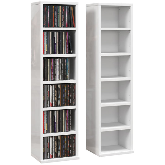 Set of 2 CD Storage Units with Adjustable Shelves, High Gloss White