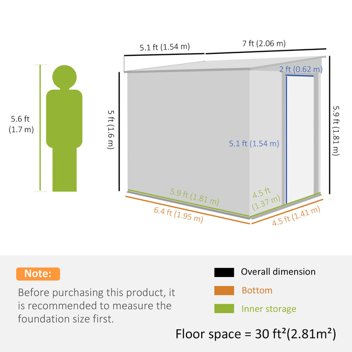 7 x 5FT Garden Shed w/ Foundation Lean to Metal Tool Shed Green