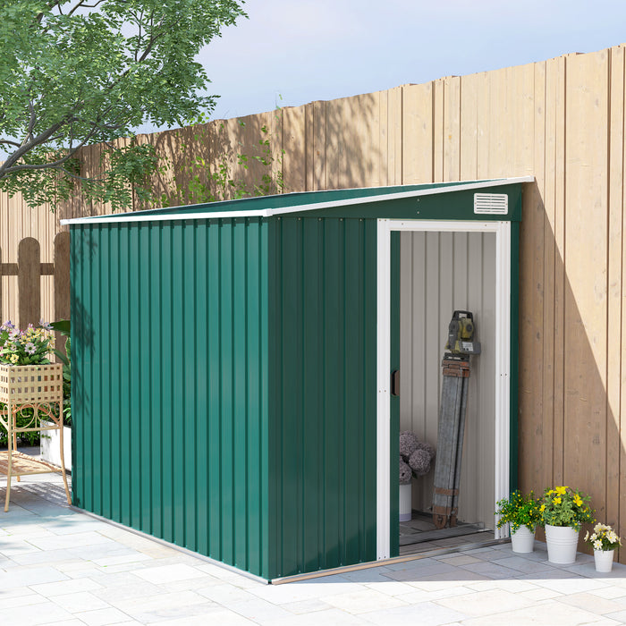 7 x 5FT Garden Shed w/ Foundation Lean to Metal Tool Shed Green