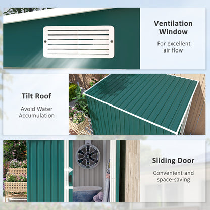 7 x 5FT Garden Shed w/ Foundation Lean to Metal Tool Shed Green