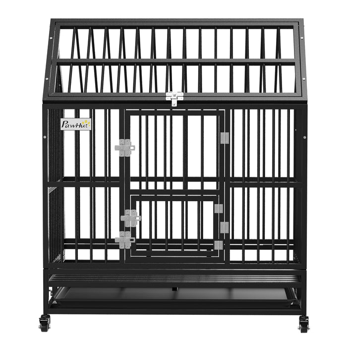 43" Heavy Duty Dog Crate on Wheels, with Removable Tray, Openable Top