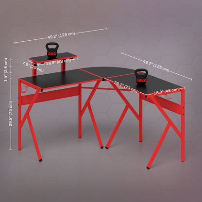 Corner Gaming Desk w/ Adjustable Monitor Stand Cup Holder Red