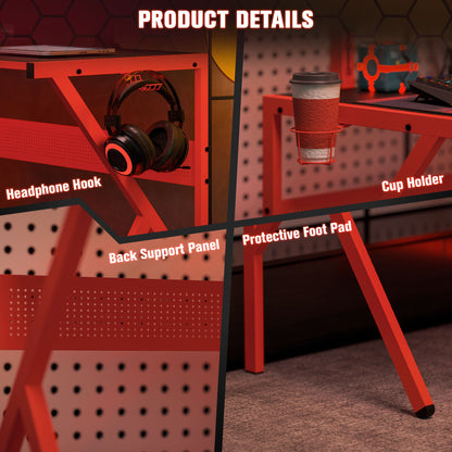 Corner Gaming Desk w/ Adjustable Monitor Stand Cup Holder Red