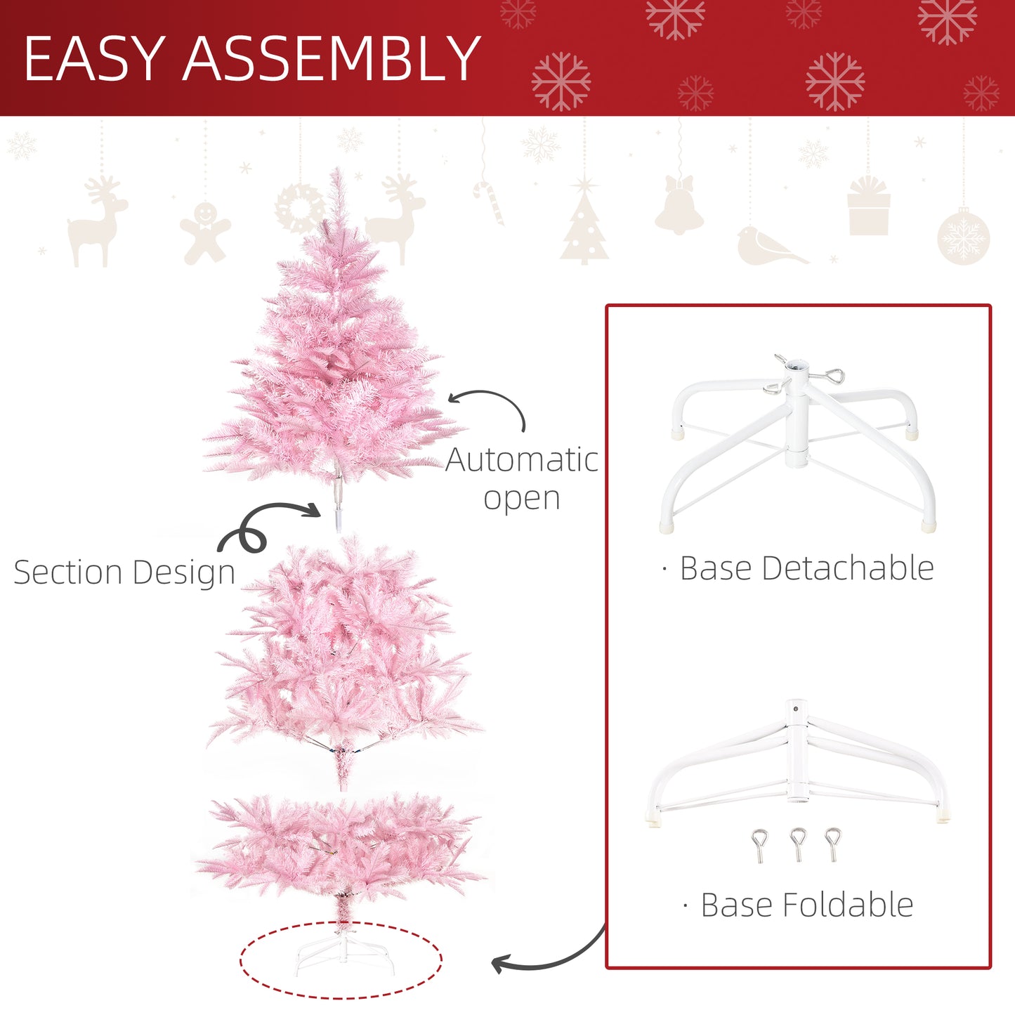 6FT Artificial Christmas Tree w/ Automatic Open for Home Party Pink