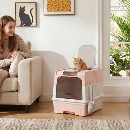 Cat litter Box, Enclosed Cat Litter Box w/ Lid, Pull-Out Drawer Tray