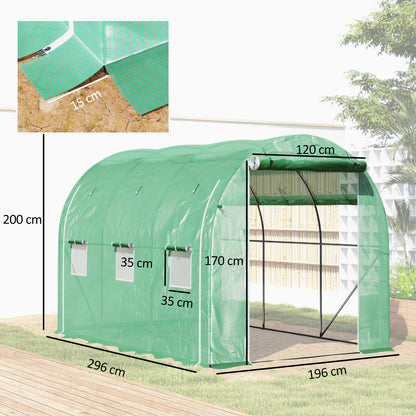 Polytunnel Greenhouse with PE Cover, Galvanised Steel Frame, Green