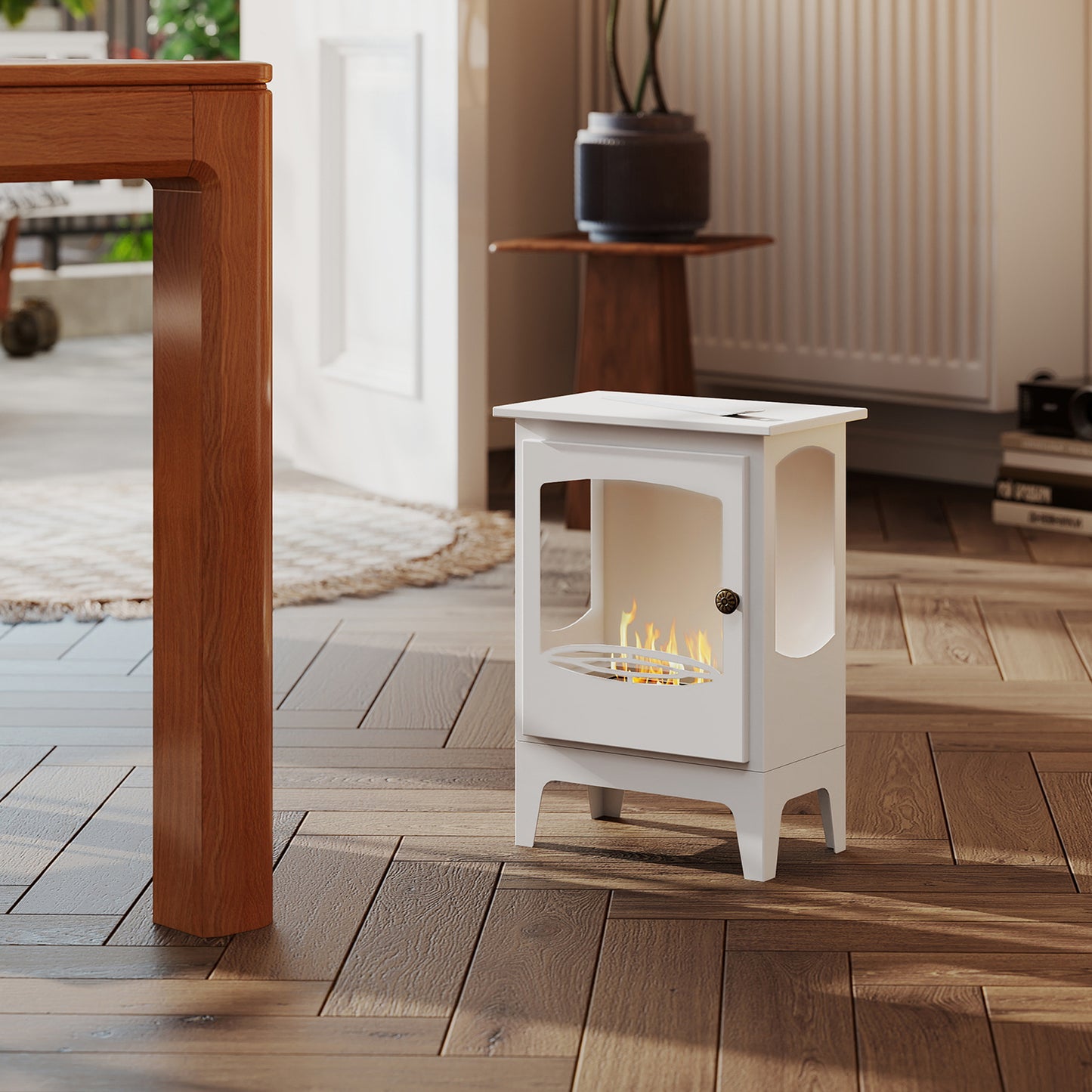 Freestanding Bioethanol Fireplace Ethanol Fireplace Stove, White