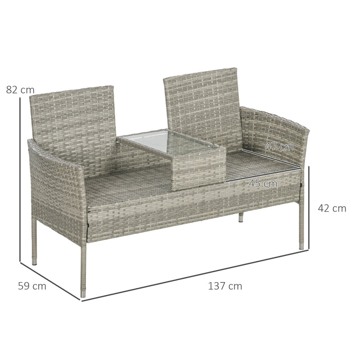 Two-Seat Rattan Chair, with Middle Table - Grey