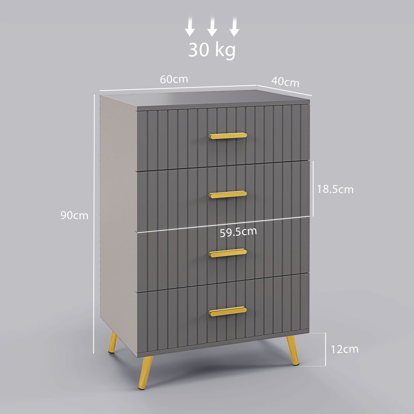 Bedroom Chest of Drawers, 4-Drawer Dresser with Aluminium Legs