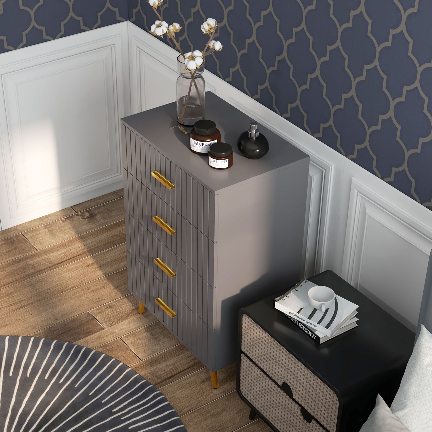 Bedroom Chest of Drawers, 4-Drawer Dresser with Aluminium Legs