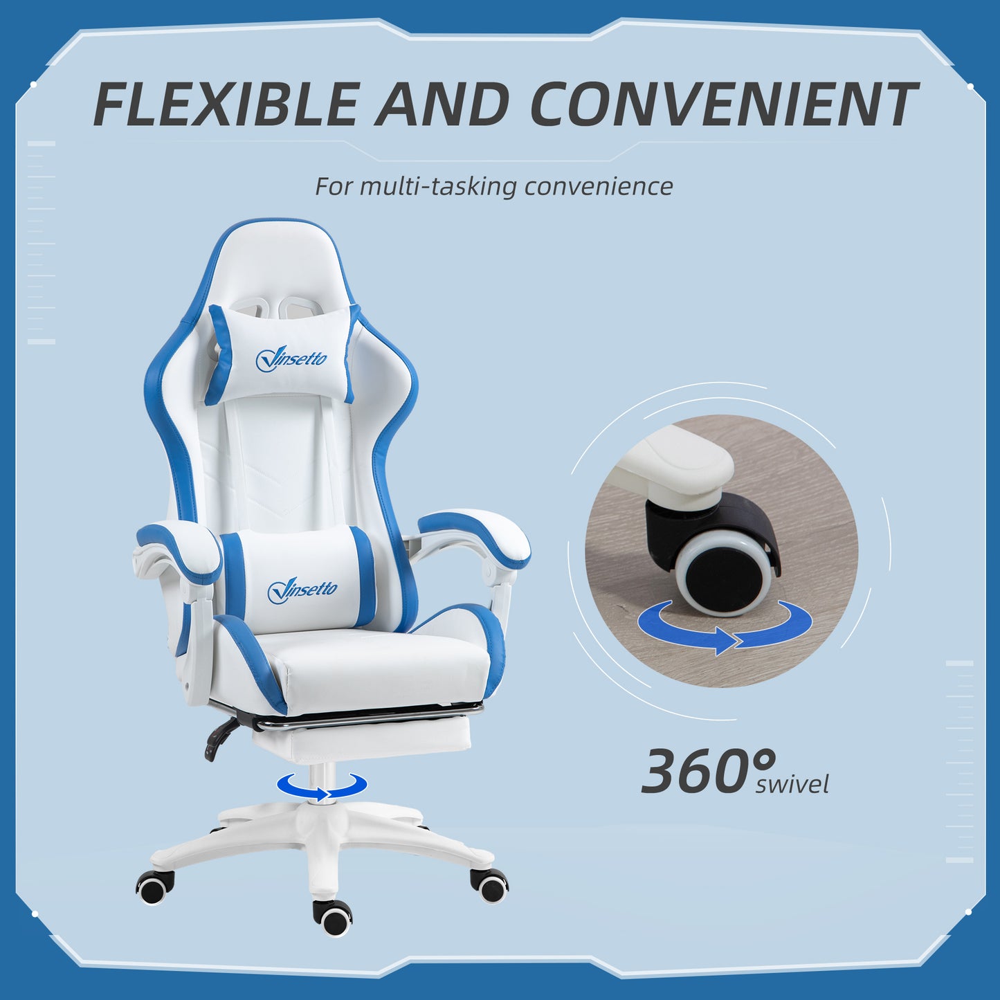 Racing Style Gaming Chair with Reclining Function Footrest, Blue