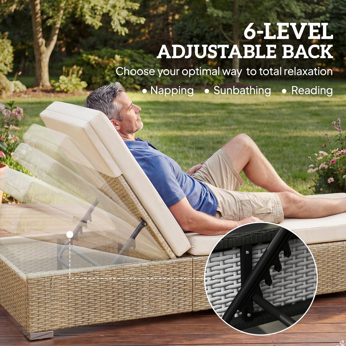 Rattan Sun Loungers Set of 2 with Side Table, Beige