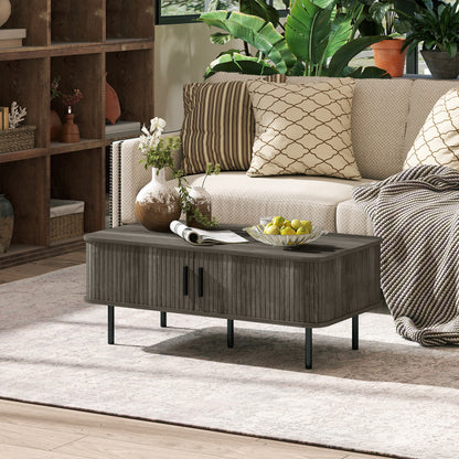 Coffee Table with Storage and Sliding Doors for Living Room, Grey
