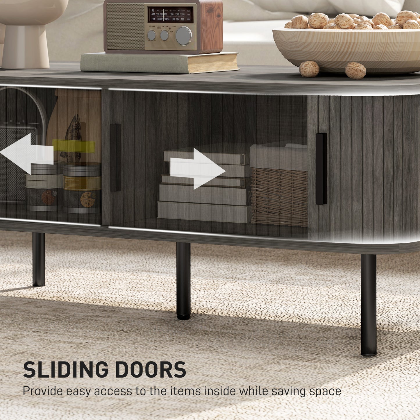 Coffee Table with Storage and Sliding Doors for Living Room, Grey