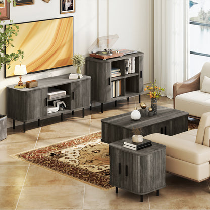 Coffee Table with Storage and Sliding Doors for Living Room, Grey