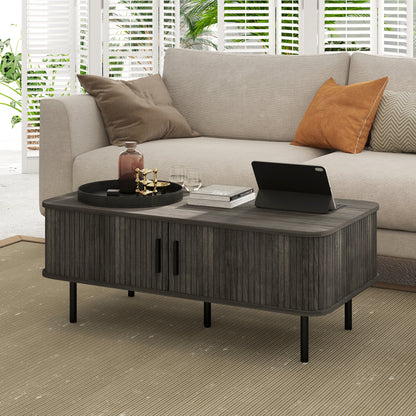 Coffee Table with Storage and Sliding Doors for Living Room, Grey