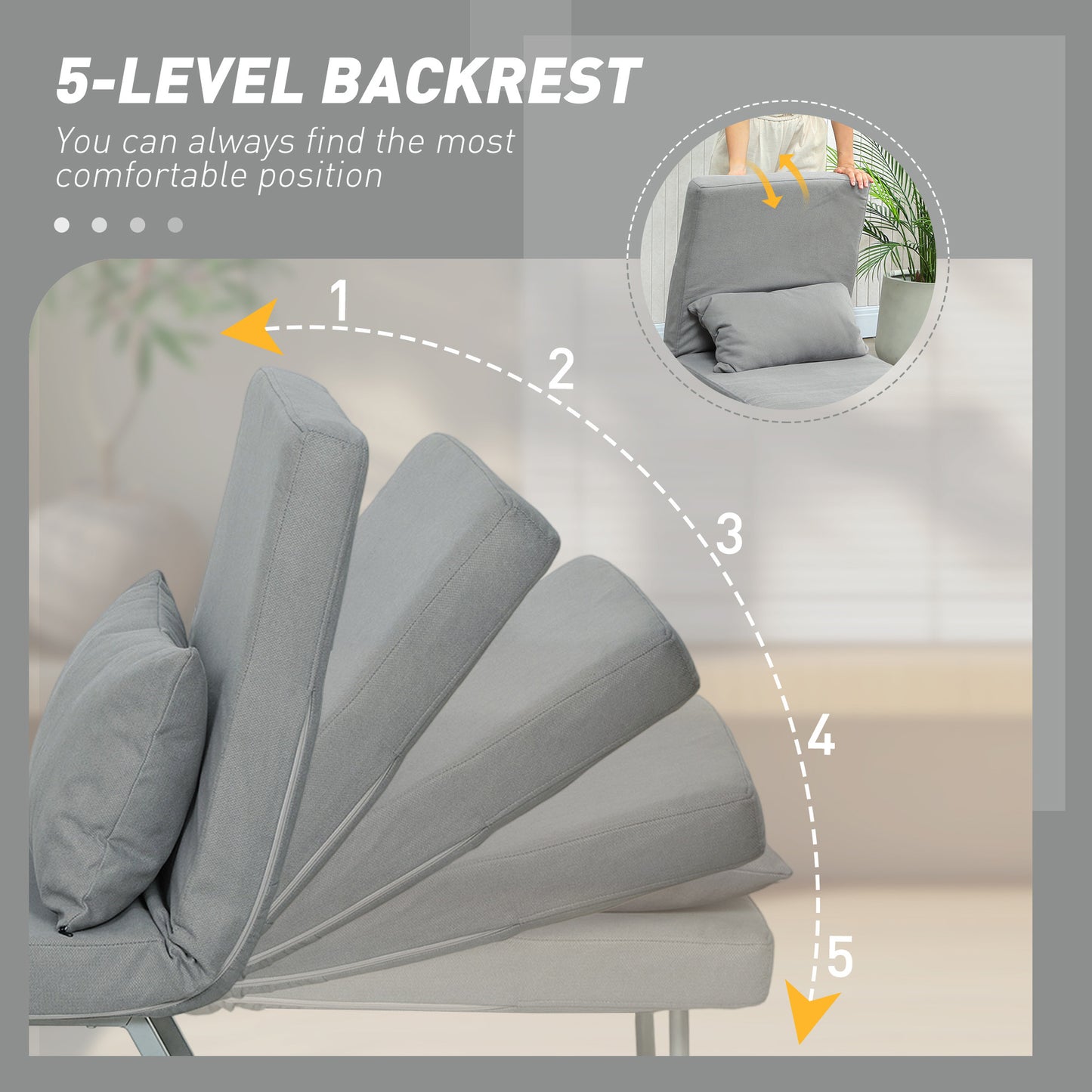 Single Sofa Bed, 3-in-1 Convertible Folding Chair Bed, Light Grey