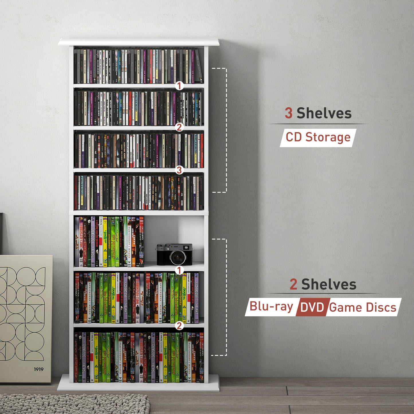 CD Storage Unit DVD Tower Blu-ray Storage Shelf for Living Room White