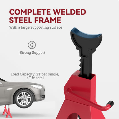 2 Ton Axle Stands, Adjustable Car Jack Stands, Pack of 2, Red
