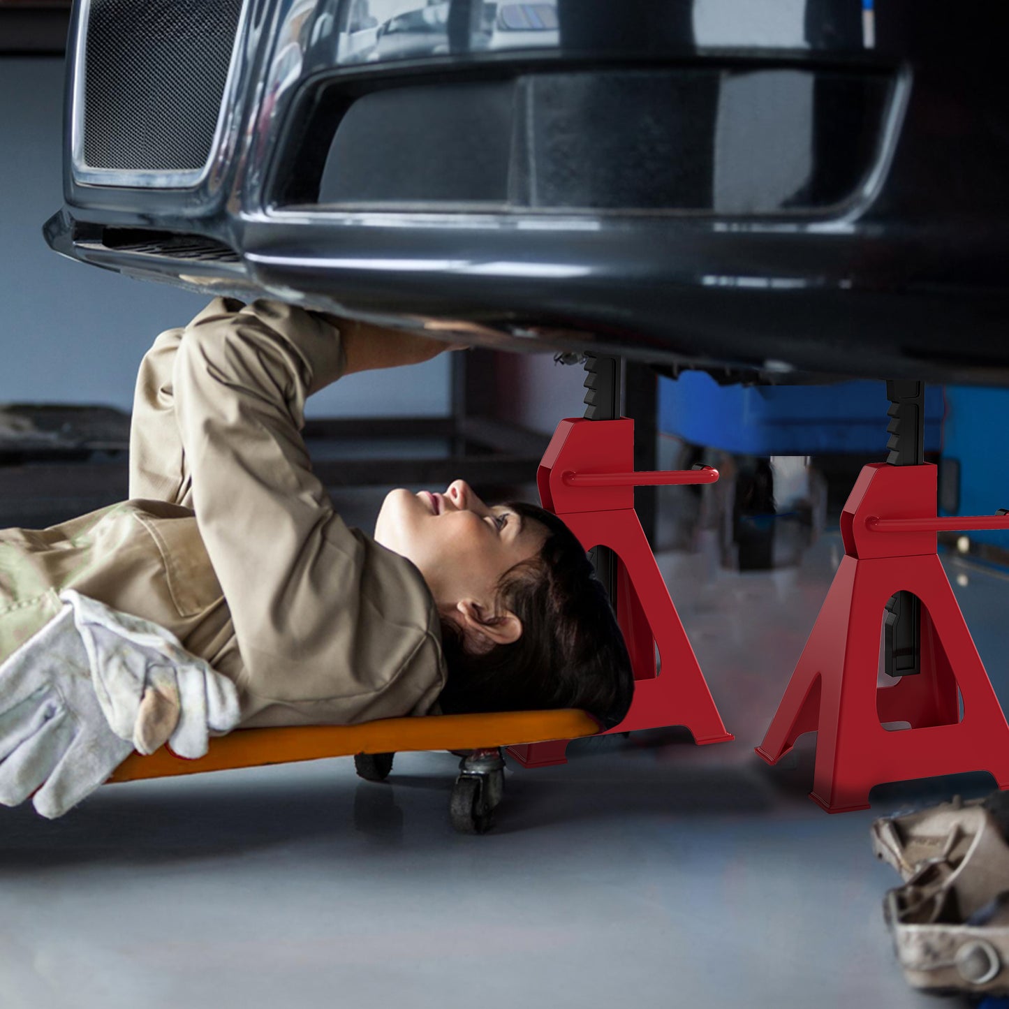 2 Ton Axle Stands, Adjustable Car Jack Stands, Pack of 2, Red