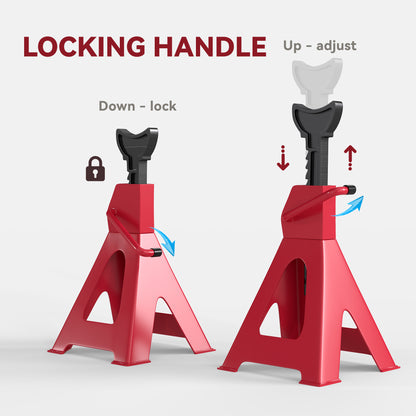 2 Ton Axle Stands, Adjustable Car Jack Stands, Pack of 2, Red