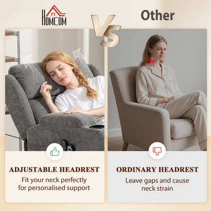 Power Lift Recliner Chair with Vibration Massage and Heat, Chenille Riser and Recliner Armchair for Elderly with Folding Headrest, Spring Cushion, Wide and High Back, Cup Holders, Remote, Grey