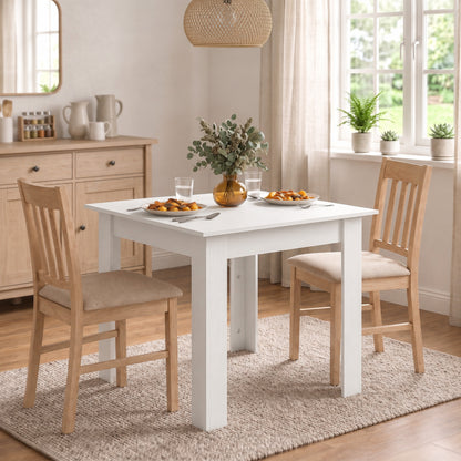 Square Dining Table, Kitchen Table with White Wood Effect