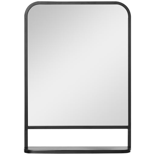 Modern Square Wall Mirror with Storage Shelf, 70 x 50 cm Mirrors for Living Room, Bedroom, Black