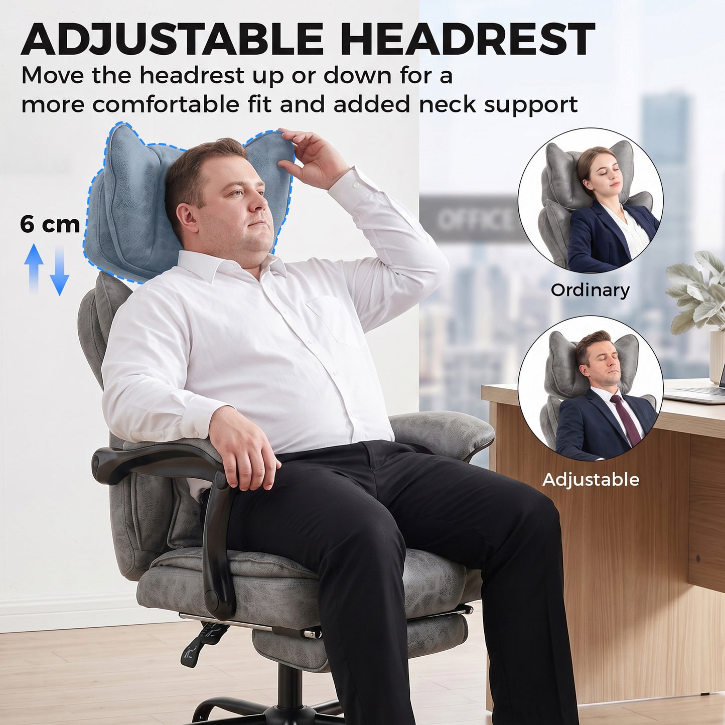 Big and Tall Office Chair with Lumbar Support, Grey