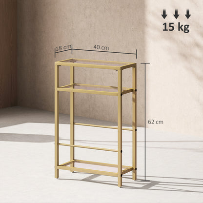 Slim Side Table, End Table with Tempered Glass Tabletop, Gold