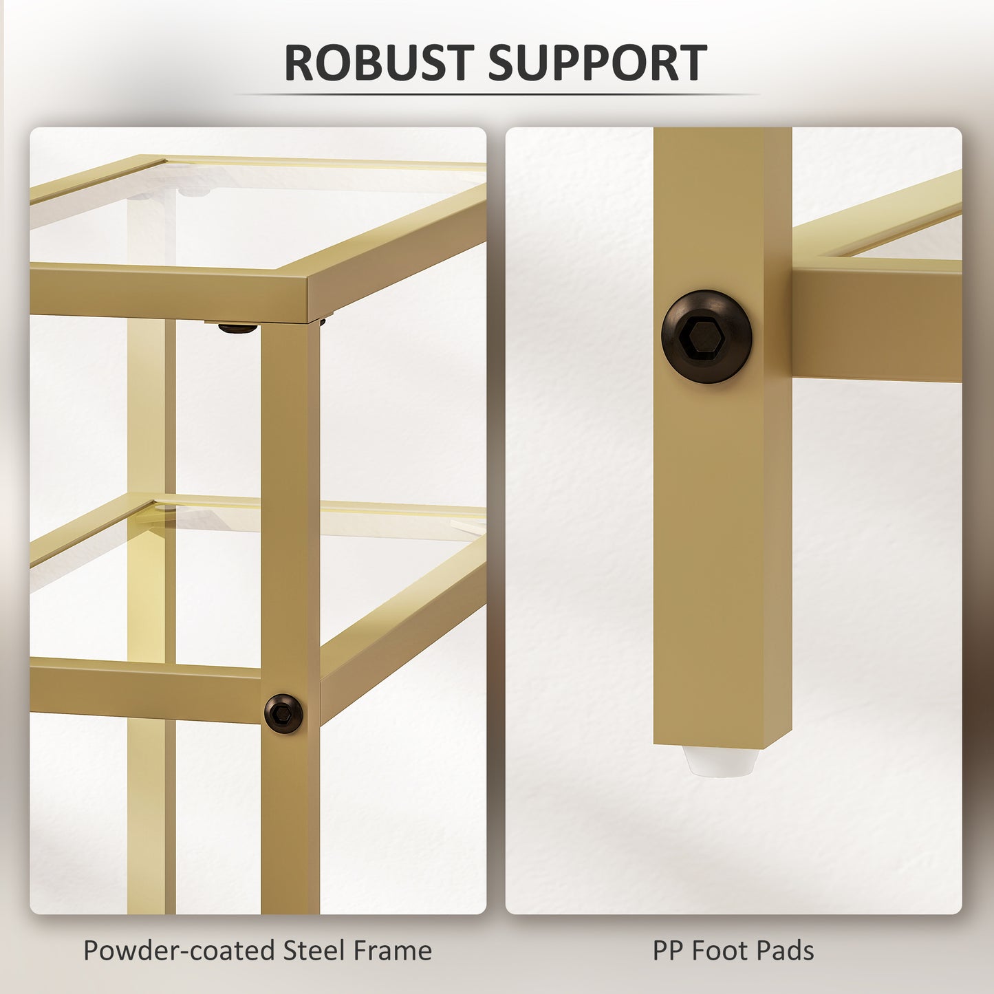 Slim Side Table, End Table with Tempered Glass Tabletop, Gold